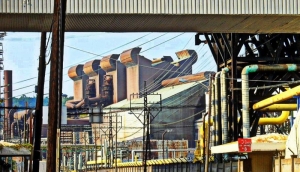 Steel mills tower above Hollidays Cove in Weirton, WV, Hancock County, Northern Panhandle of West Virginia