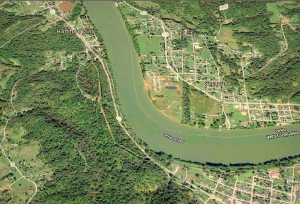 Sliding Hill exttend along a besn in the Ohio River opposite Syracuse, Ohio.
