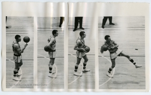 Basketball in West Virginia — Rodney "Hot Rod" Hundley, West Virginia University's high scoring sensation, shows off his bag of ball-handling tricks during the final home game of the season at Morgantown.